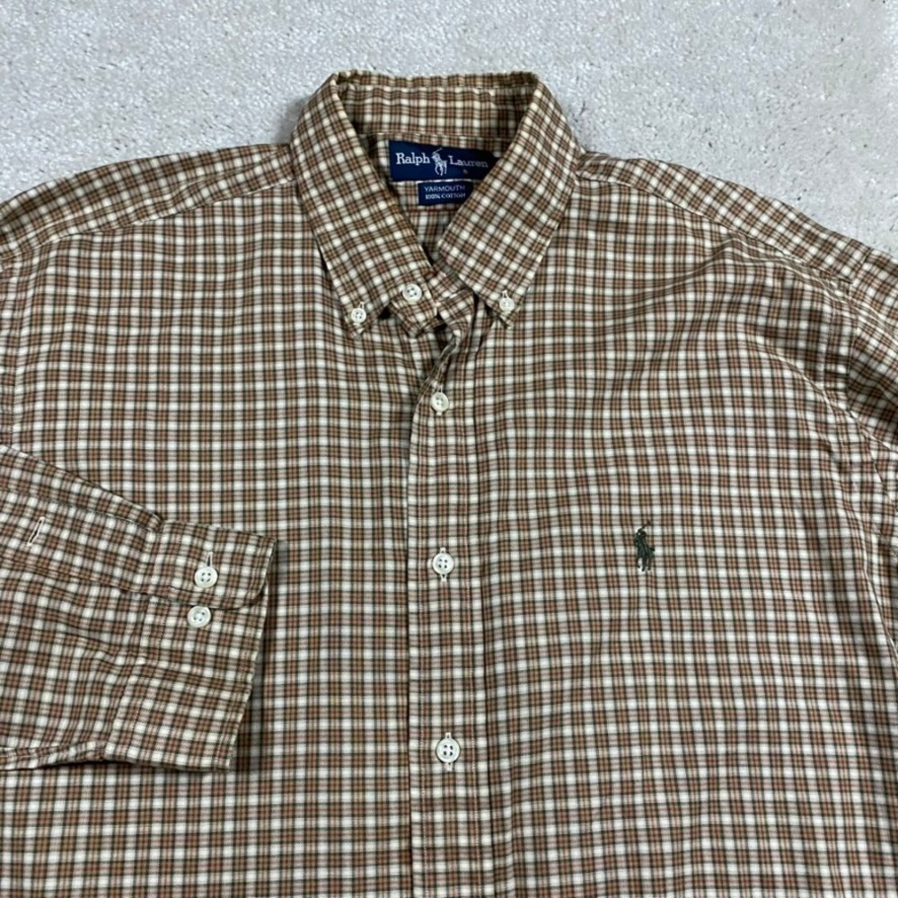 Polo Ralph Lauren Shirt Mens 16 32/33 Yarmouth Brown Plaid Button Down Cotton